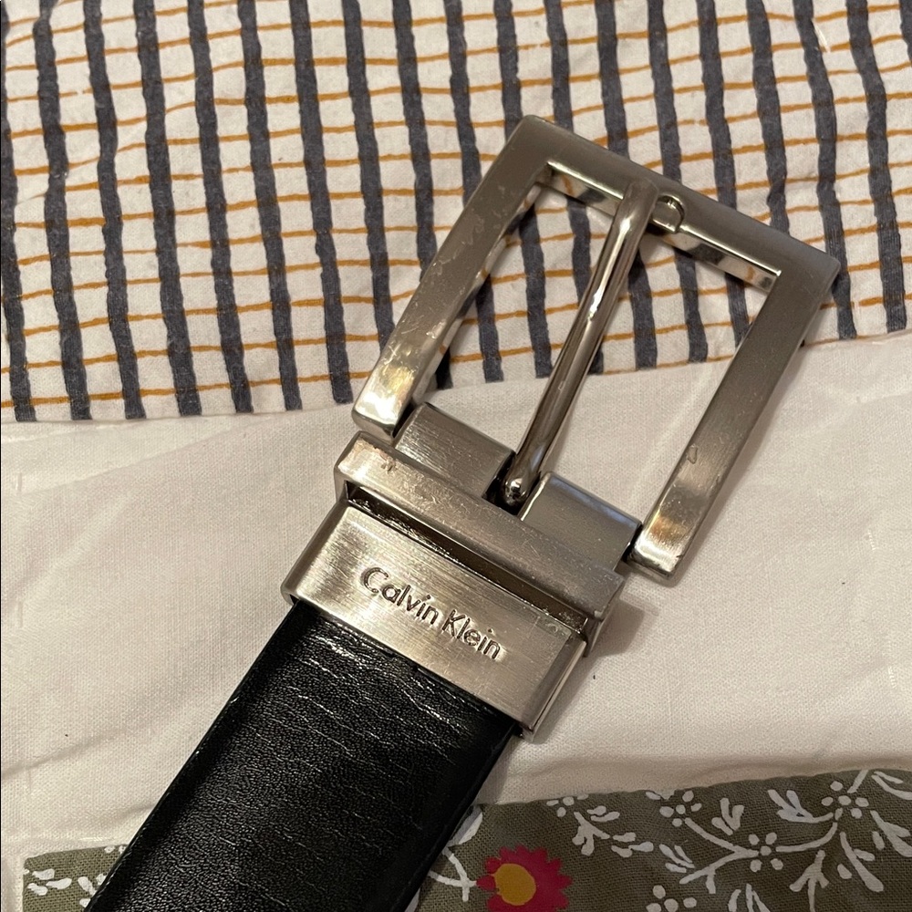 Calvin Klein Black Leather Belt 1 1/4” wide with Silver Buckle